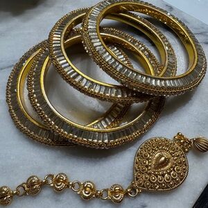 Gold Women's Bangle Bracelets and Tikka